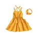 ZIYIXIN Toddler Baby Girls Clothes Layer Dot Sleeveless Sling Dress Ruffle Dress with Headband Set Yellow 2-3 Years