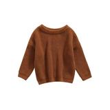 ZIYIXIN Infant Baby Girl Boy Knit Sweater Solid Color Oversized Crewneck Warm Pullover Sweatshrit Fall Winter Tops Brown Yellow 3-6 Months