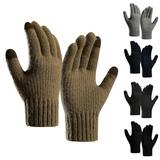 rygai 1 Pair Men Gloves Knitted Touchscreen Thickened Stretchy Full Finger Keep Warm Alpaca Wool Autumn Winter Adults Motorcycle Riding Gloves for Outdoor Black One Size