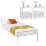 Victorian 3-Piece White Bedroom Set Bed Frame and White Nightstand Set of 2