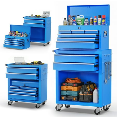 8-Drawer Rolling Tool Chest and Cabinet Stainless Steel Tool Box with Brake Wheels and 8 Drawers Orange Detachable Tool Cart