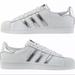 Adidas Shoes | Adidas Superstar Sneakers In White With Silver Stripes, Size 7. | Color: Silver/White | Size: 7