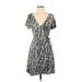 Abbeline Casual Dress - A-Line Plunge Short sleeves: Gray Animal Print Dresses - Women's Size Small - Print Wash