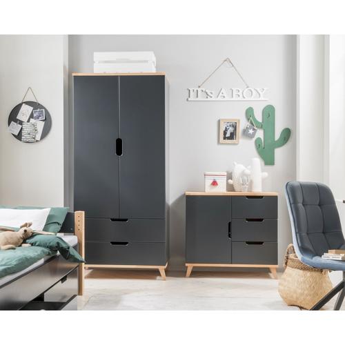 INFANSKIDS »Infanscolor« Kinderzimmer Kleiderschrank anthrazit anthrazit-Buche / 2-Türig