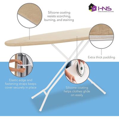 Ironing Board Cover and Pad- 54" x 15" Reflective Silicone Resists Scorching, Burning, and Staining - Elastic Edge and Straps