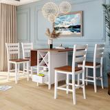 Wood Counter Height 5-Piece Dining Table Set, Drop Leaf Kitchen Table with Wine Rack and Drawers for Small Places