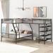 L-Shaped Metal Twin Over Full Bunk Bed & Twin Loft Bed with 4 Built-in Shelves & Full-Length Guardrails, Space-Saving Design
