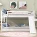 Full Over Full Low Bunk Bed with Convertible Slide and Ladder, Guardrail, Bedroom Guestroom Funiture for Kids Teens