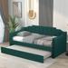 Twin Size Upholstered Daybed with Trundle, Wood Daybed with Wood Slat Support, Curved Back Design, No Box Spring Needed