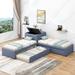 L-Shaped Twin Upholstered Platform Bed with Trundle & 2 Drawers Linked w/ Built-in Desk