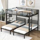 Full over Twin&Twin Size Bunk Bed with Built-in Shelf for Kids Teens