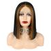 Unique Bargains Lace Front Wigs Medium Long Straight Hair Black Brown 14 with Comb