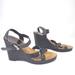 Coach Shoes | Coach Elize Signature Print Wedge Heels Black Leather Open Toe Sandal Shoes Sz 8 | Color: Black | Size: 8