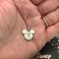 Disney Jewelry | Disney .925 Sterling Silver Mickey Mouse Crystal Initial “R” Pendant Necklace | Color: Silver | Size: Chain Length: 18"; Approx. Drop: 5/8"