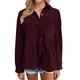 Womens Lapel Shirts Corduroy Long Sleeve Button Down Shirts Jacket Tops Plus Size Pullover Women (Wine-a, L)