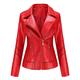 Dantazz Women's Slim Leather Stand-Up Collar Zipper Stitching Solid Color Jacket Down for It All Jacket (Red #1, S)