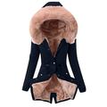 Women Plus Size Winter Coat Lapel Collar Long Sleeve Jacket Vintage Thicken Coat Jacket Warm Hooded Thick Padded Outerwear Big Collar Jackets Floral Sleeve (Navy-1, XXXXL)