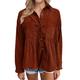 Womens Lapel Shirts Corduroy Long Sleeve Button Down Shirts Jacket Tops Plus Size Pullover Women (Coffee-a, L)
