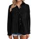 Womens Lapel Shirts Corduroy Long Sleeve Button Down Shirts Jacket Tops Plus Size Pullover Women (Black-a, XL)