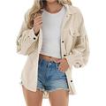 Womens Corduroy Jacket Winter Shirt Turtleneck Coat Casual Jackets Warm Jacket with Button Rose Jacket Women (Beige #1, S)