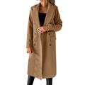 Dantazz Women's Faux Wool Coat Blouse Thin Coat Trench Long Jacket Ladies Slim Long Belt Elegant Overcoat Outwear V Neck Short Sleeve Top (Khaki-A, S)