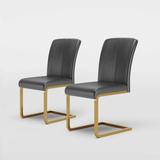 Luxury and Modern Home Dining Side Chair, Black Leather Upholstered, Gold Legs, Set of 2, Assembly Needed