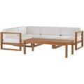 Lounge Sectional Sofa Chair Table Set White Natural Teak Wood Fabric Modern Contemporary Outdoor Patio Balcony Cafe Bistro Garden Furniture Hotel Hospitality