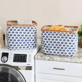 Latitude Run® 2 Piece Bamboo Rimmed w/ Cutout Handles Basket Set Canvas/Bamboo in Blue | 13 H x 18 W x 12 D in | Wayfair