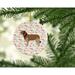 The Holiday Aisle® Catalan Sheepdog Merry Christmas Hanging Figurine Ornament /Porcelain in Brown/Pink/White | 2.8 H x 2.8 W x 0.15 D in | Wayfair