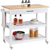 Red Barrel Studio® 3 Tier Rolling Kitchen Cart Microwave Cart Service Cart w/ Storage Drawers & Shelves in White | 36.5 H x 40 W x 20 D in | Wayfair