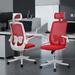 Inbox Zero Kunihiko Adjustable High Back Swivel Office Seat w/ Headrest Wood/Upholstered/Mesh in Gray | 46.5 H x 24 W x 22 D in | Wayfair