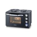 SEVERIN Back- und Toastofen mit Kochplatten, Backofen mit 30 L Garrauminhalt, Minibackofen mit Kochplatten zum Kochen, Grillen und Backen, Gesamtleistung 2500 W, schwarz, TO 2074