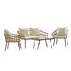 Flash Furniture Evin Boho 4 Piece Indoor/Outdoor Rope Rattan Patio Conversation Set with Tempered Glass Top Coffee Table and Cream Cushions Natural