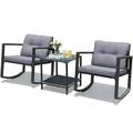 Patiojoy 3PCS Patio Rattan Wicker Chair Table Set Wicker Rattan Furniture Gray