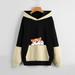 Hoodies for Teen Girls Cute Pet Cat Print Japanese Sweatshirts Kawaii Color Block Long Sleeve Pullover Sweatshirt Tops