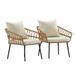 Flash Furniture Evin Set of 2 Boho Indoor/Outdoor Rope Rattan Wicker Patio Chairs with Cream All-Weather Cushions Natural
