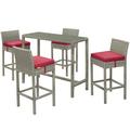 Contemporary Modern Urban Designer Outdoor Patio Balcony Garden Furniture Bar Dining Chair and Table Set Fabric Glass Rattan Wicker Red