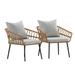 Flash Furniture Evin Set of 2 Boho Indoor/Outdoor Rope Rattan Wicker Patio Chairs with Gray All-Weather Cushions Natural