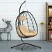 Hanging Egg Chair Indoor & Outdoor Wicker Swing Chair with Stand Patio Egg Chair swing with All-Round Cushions for Outside Balcony Porch Bedroom Beige