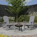 Merrick Lane 3 Piece Outdoor Set with 2 Gray Classic Adirondack Rocking Chairs & Wood Burning Fire Pit with Poker/Spark Screen