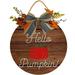 Eveokoki 11 Hello Pumpkin Decor Sign Front Door Round Wood Hanging Sign with Ribbon Bow Farmhouse Porch Decorations for Thanksgiving