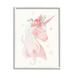 Stupell Industries Pastel Smiling Unicorn Pink Flower Blossom Crown Graphic Art White Framed Art Print Wall Art Design by Victoria Barnes