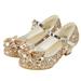 JDEFEG Stride Ride Shoes Girls Toddler Little Kid Girls Dress Pumps Glitter Sequins Princess Bowknot Low Heels Party Dance Shoes Rhinestone Sandals Sandals 5T Pu Gold 29