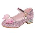 JDEFEG Closed Toe Sandals for Girls Toddler Little Kid Girls Dress Pumps Glitter Sequins Princess Bowknot Low Heels Party Dance Shoes Rhinestone Sandals Little Girls Slipper Boots Pu Pink 31