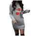 Christmas Dresses for Women Casual Long Pullover Long Sleeve Round Neck Mini Sweatshirt Dress Sweater Dresses A1