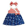 JDEFEG 24 Month Dress Toddler Girls Sleeveless Independence Day Striped Printed Dress 4Th Of July Kids Ruffles Bowknot Suspenders Dresses Headbands Dress Shoes for Girls Size 13 Blue 110