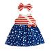 JDEFEG 24 Month Dress Toddler Girls Sleeveless Independence Day Striped Printed Dress 4Th Of July Kids Ruffles Bowknot Suspenders Dresses Headbands Dress Shoes for Girls Size 13 Blue 110