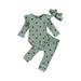Bagilaanoe 3pcs Newborn Baby Girl Boy Long Pants Set Heart Print Long Sleeve Romper Tops + Trousers + Hairband 6M 12M 18M 24M Infant Casual Ribbed Outfits
