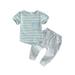 Multitrust Baby Toddler Boy Outfit Set Stripe Patchwork Pocket Short Sleeve T-shirt with High Waist Long Pant Suit