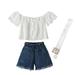 Baby Girl Pajamas 3-6 Months Toddler Girls Summer Set Solid Off Shoulder Tops Jeans Shorts Trousers Set Casual Clothes Outfits 3Y Girls Tunic 8